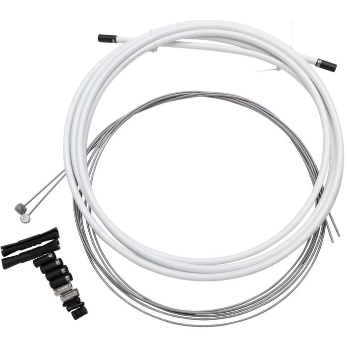 SRAM MTB Brake Cable Kit White 5mm (1x 1350mm, 1x 2350mm 1.5mm polished stainless steel cables, 5mm coil wound steel housing, ferrules, end caps, frame protectors)